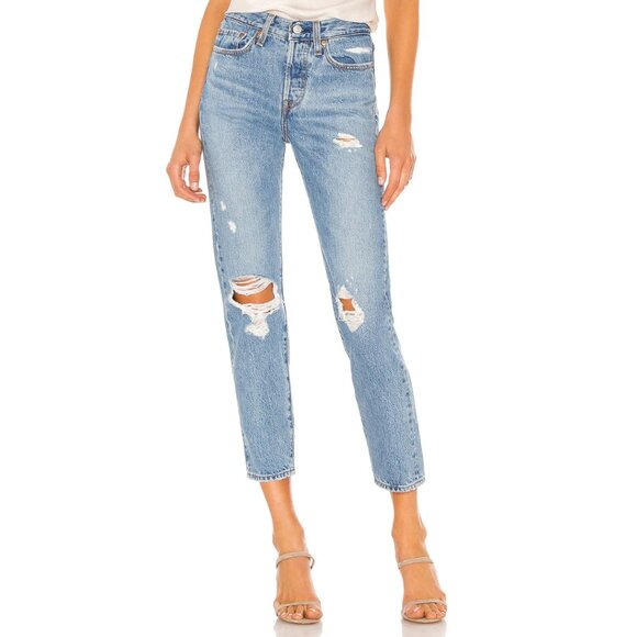 Levi's Wedgie Straight Authentically Yours Light Blue Wash Jeans Women's Size 24 - Picture 1 of 15